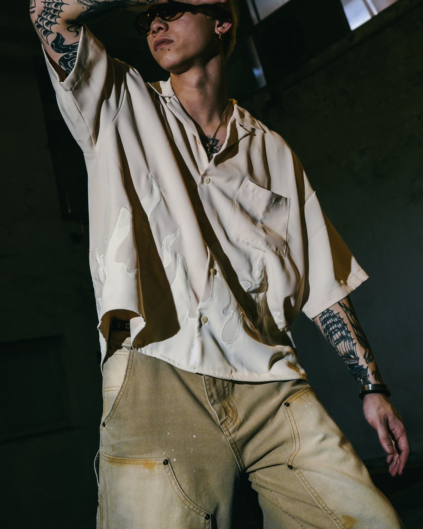 
                  
                    Flame Patch Collar Shirt Buff【M24-36BU】
                  
                