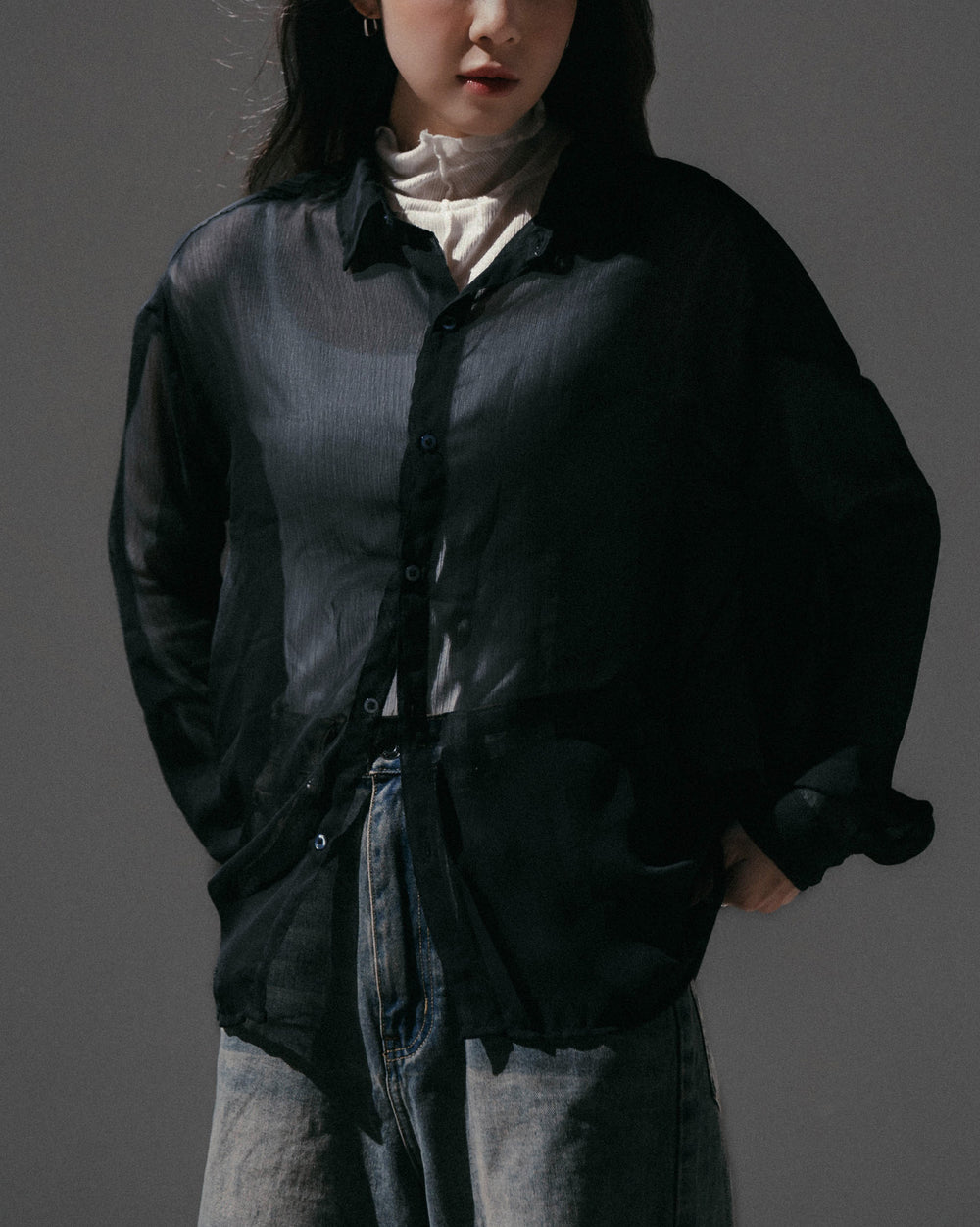 Long Sleeve Textured Shirt Black【L23-49BK】