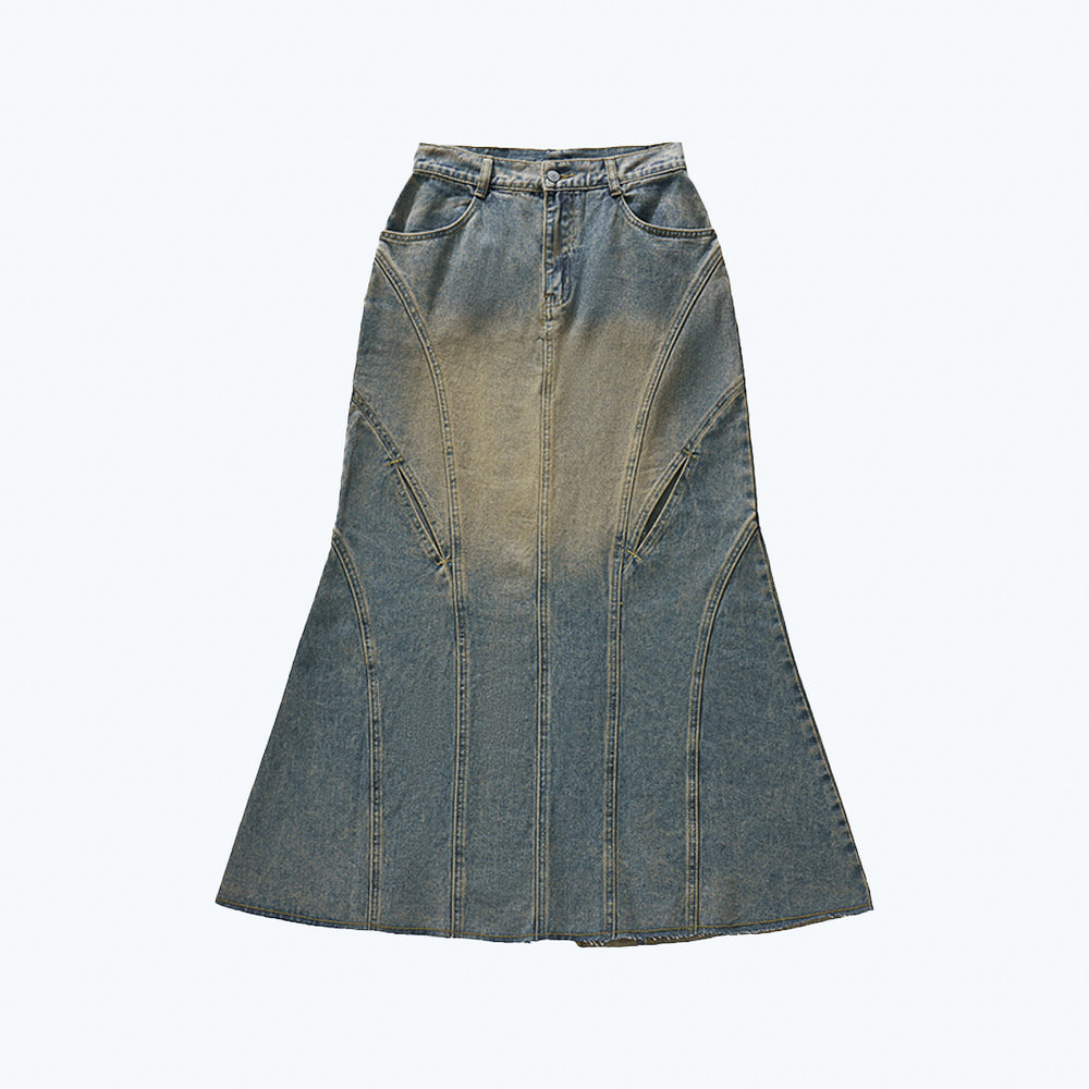 Twist Hole Denim Mermaid Skirt Light Indigo【L24-56LI】