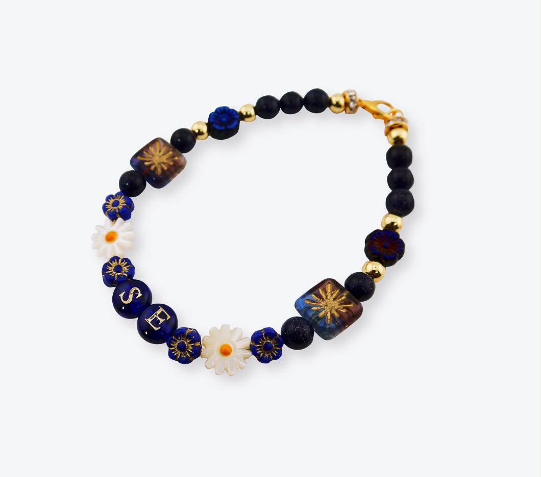 
                  
                    Blue Sandstone With Two Flowers Bracelet【SFX-024-BLU】
                  
                