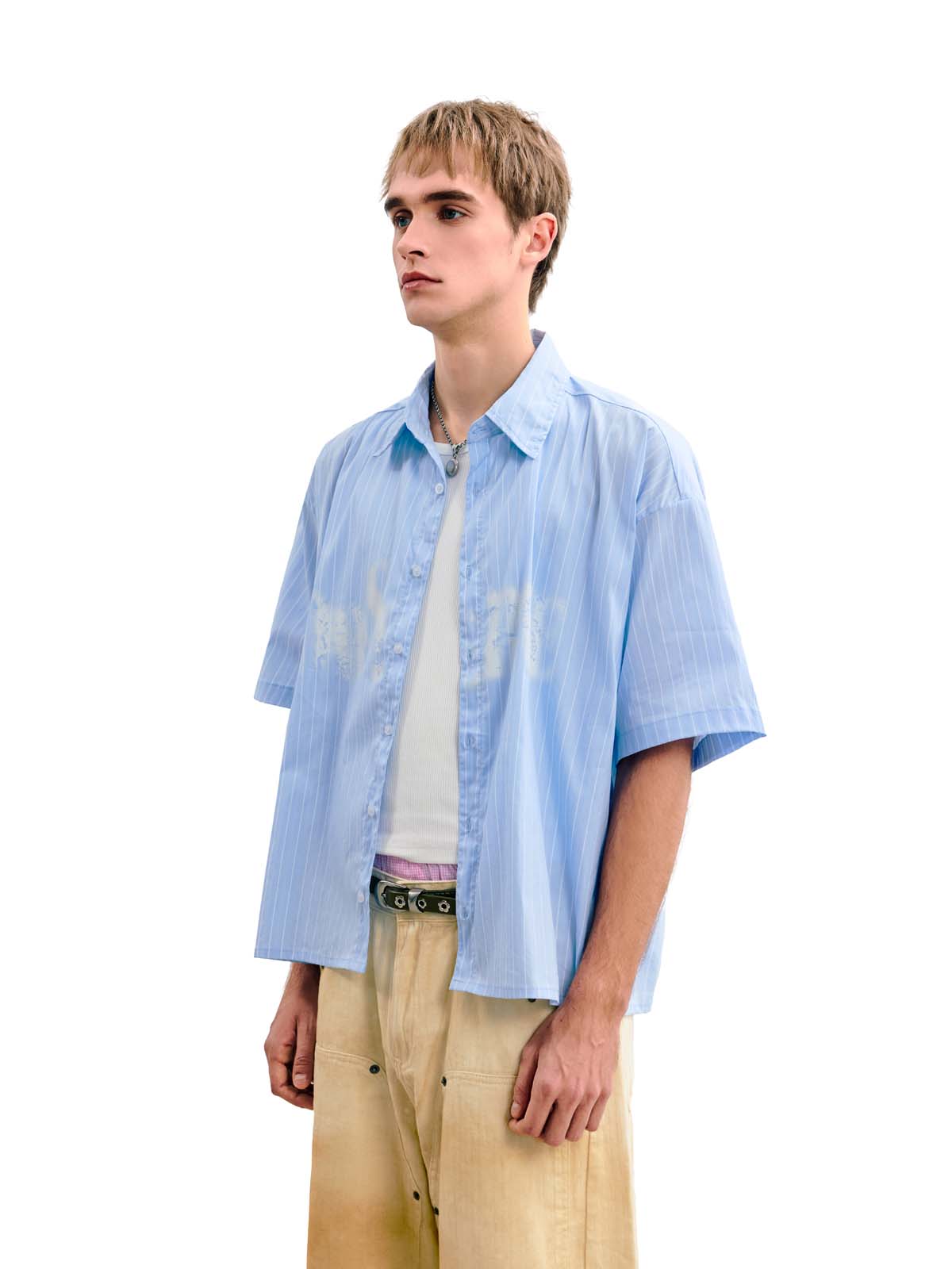
                  
                    Striped Spray Shirt Light Blue【M26-02LB】
                  
                