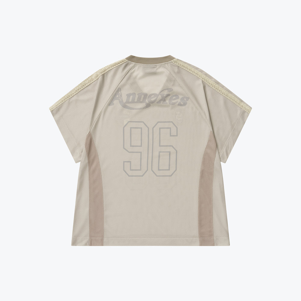 Football Mesh Oversize T-Shirts Beige【L25-T01BE】