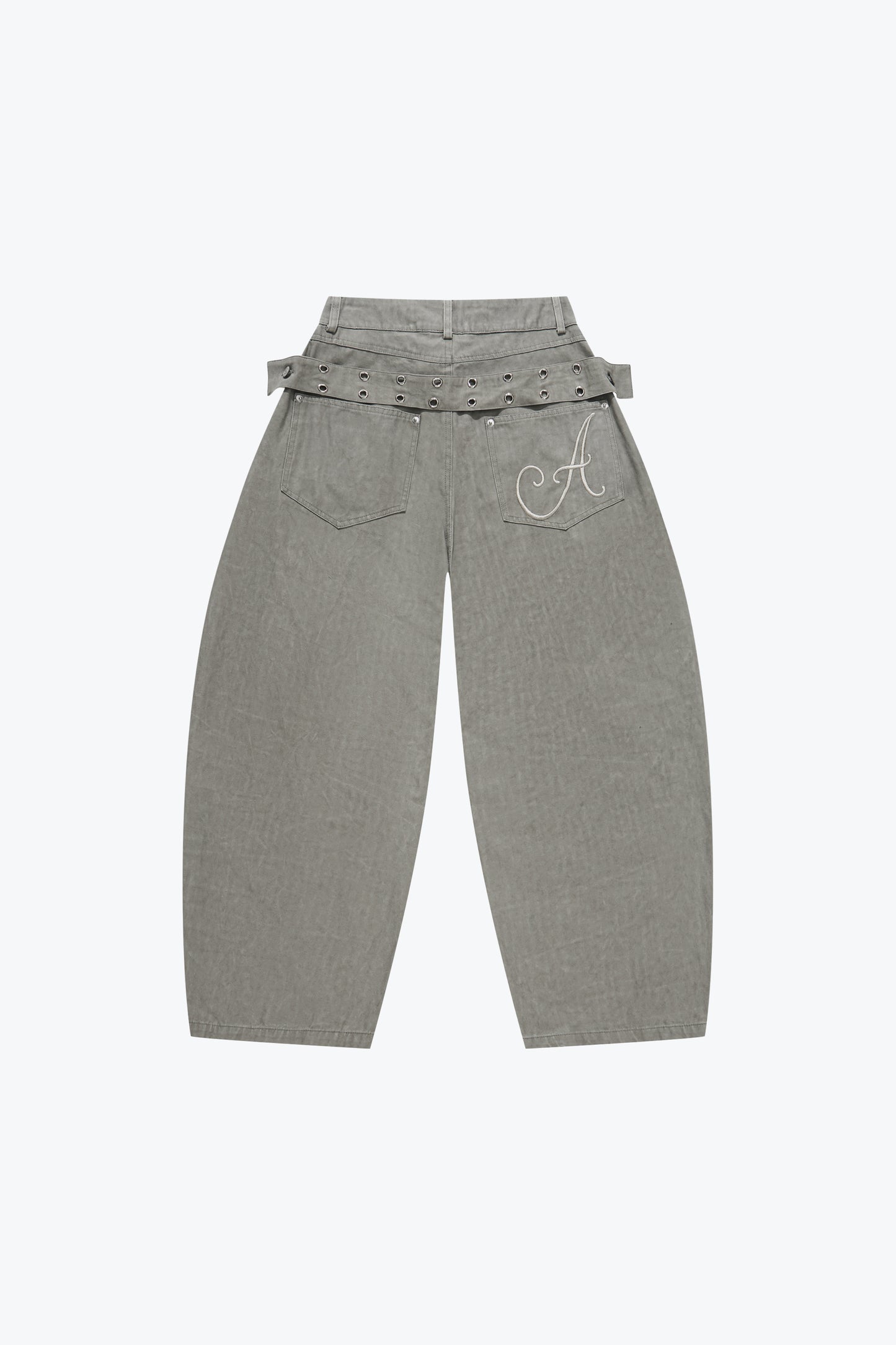 
                  
                    Embroidered Barrel Leg Pants Light Grey【L26-10LG】
                  
                