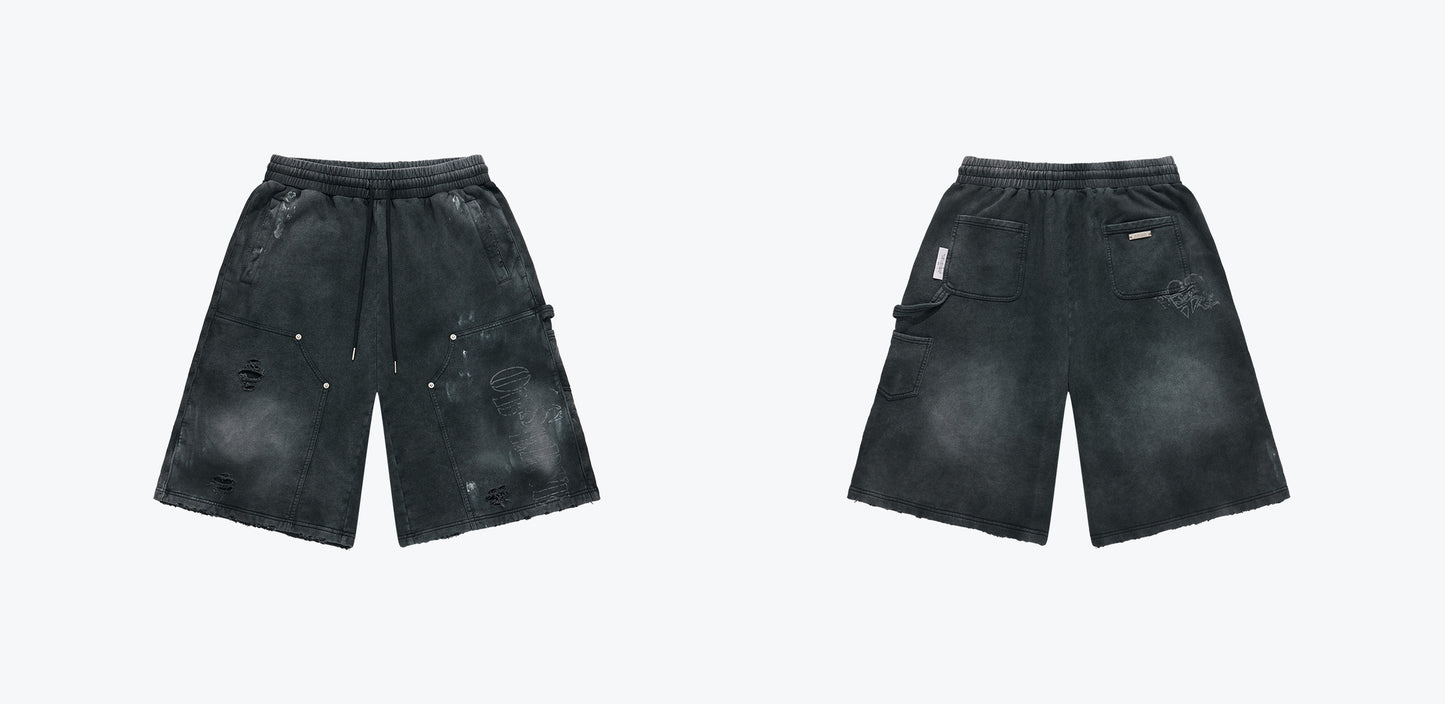 
                  
                    Drip Distressed Cotton Shorts Black【M26-06BK】
                  
                