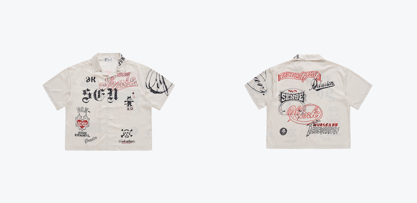 
                  
                    Graffiti Sketch Camp Shirt Ivory【Nonsense-05IY】
                  
                