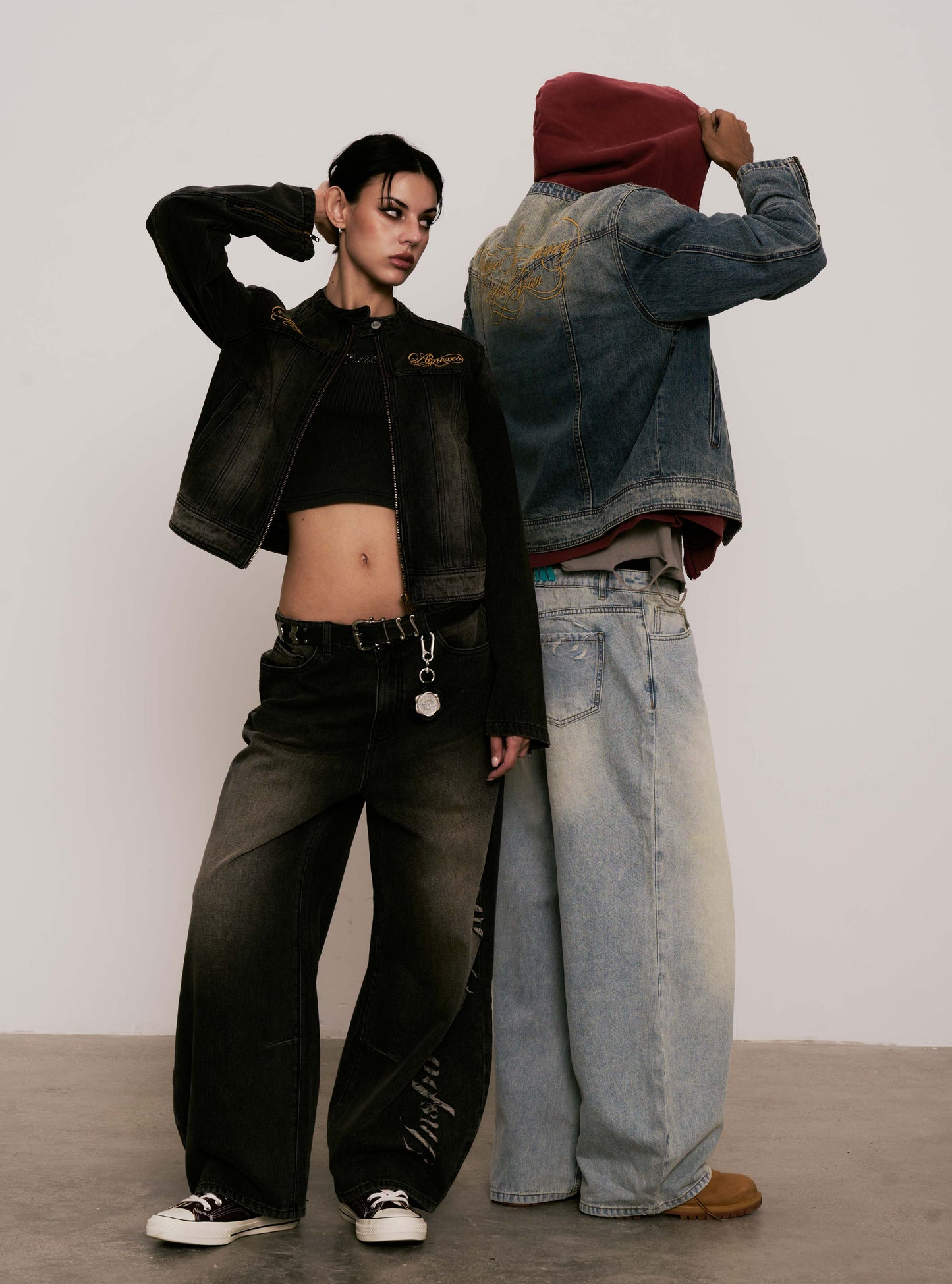 
                  
                    Embroidered Moto Denim Jacket Light Indigo【L25-44LI】
                  
                